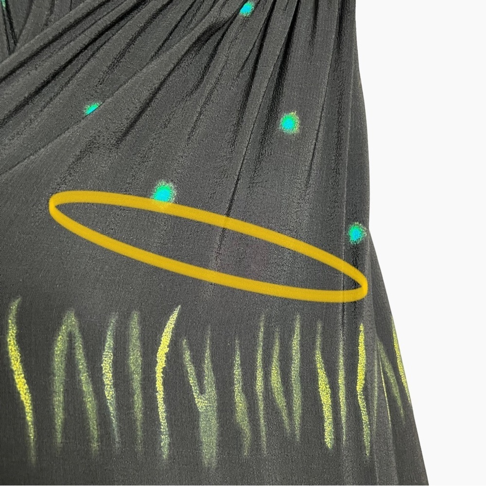 Vintage Nino Wong 100% Rayon Black Teal & Yellow Abstract Print Maxi Ski… - Picture 12 of 13